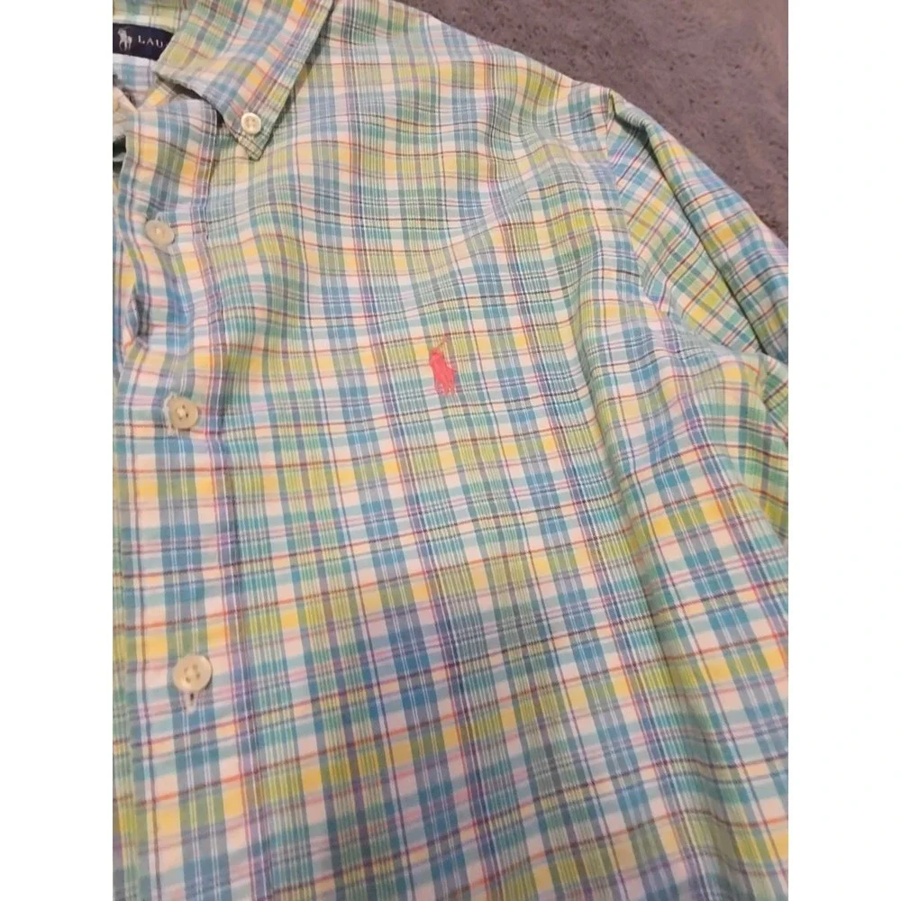 Polo Ralph Lauren Shirt Mens L Cotton Stretch Pink Blue Green‎ Stripe L/S Pony L